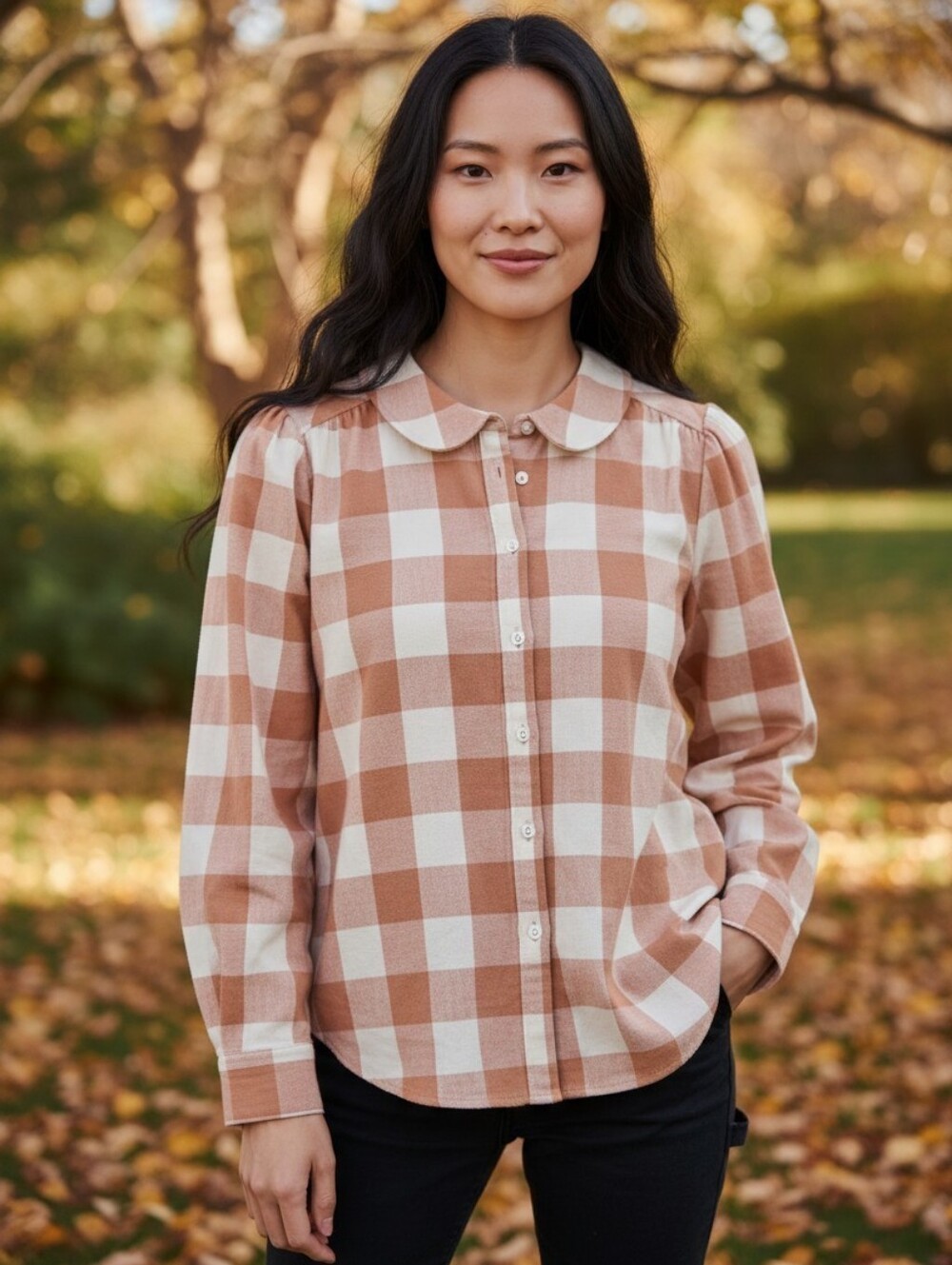 LOFT Plaid Flannel Round Collar Shirt size Small New $66 WT124